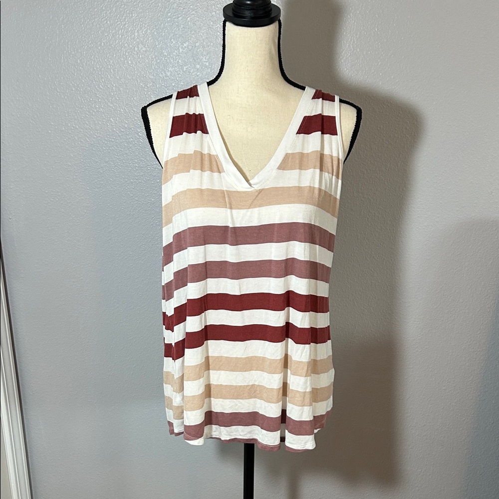 Maurices Rust and Beige Striped V-Neck Tank Top